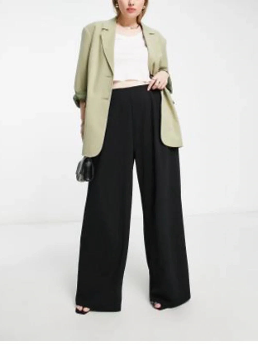 ASOS DESIGN Black High Waist Wide Leg Trousers Size 14 - Picture 1 of 6
